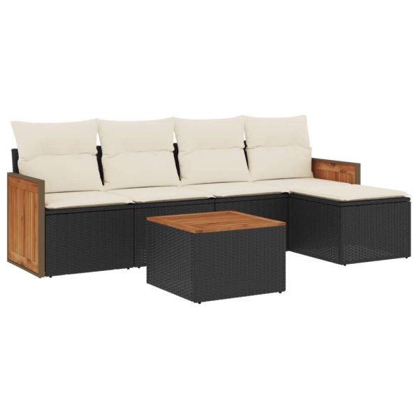 Set Divano Da Giardino 6 Pz Con Cuscini Nero In Polyrattan - Image 2