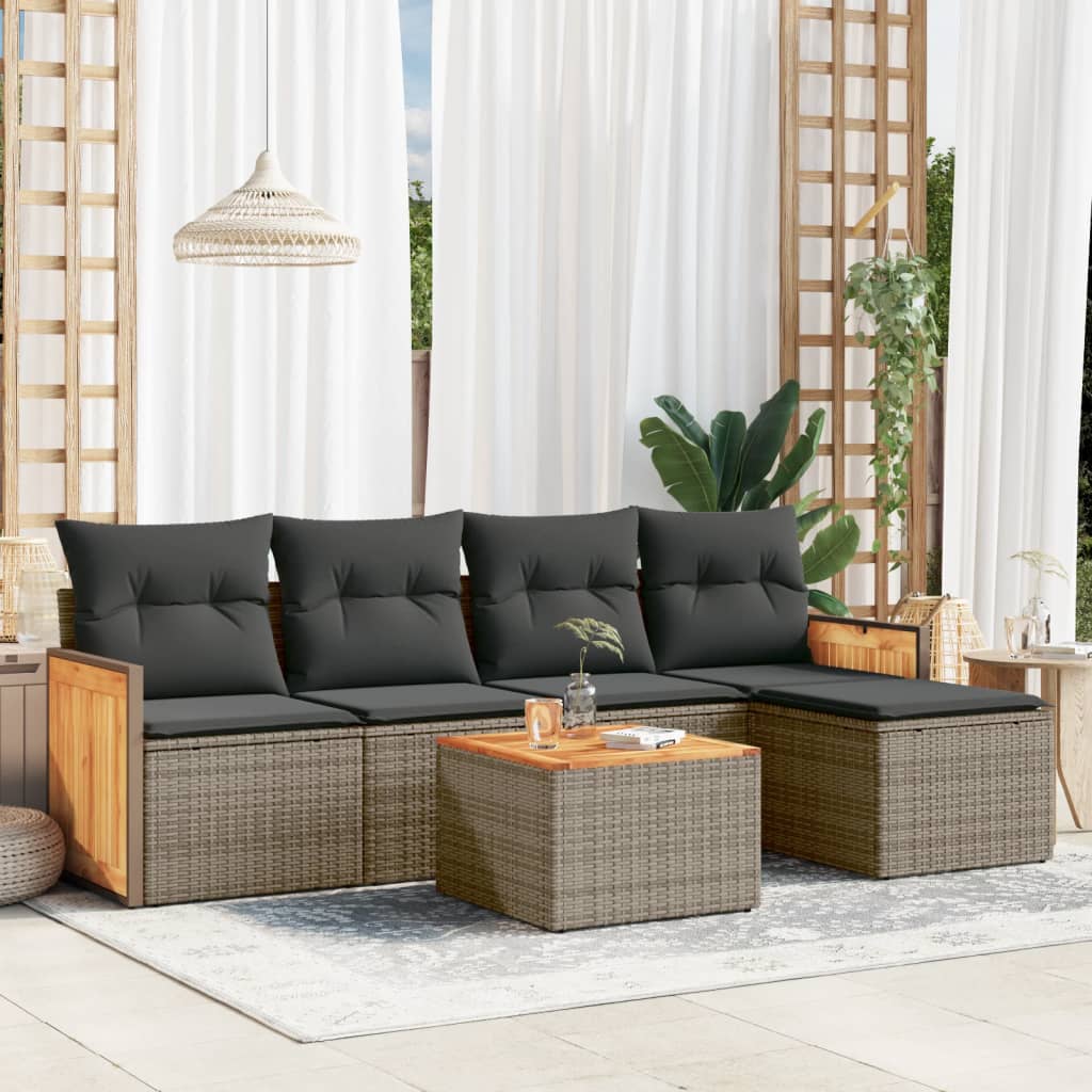 Set Divano Da Giardino 6 Pz Con Cuscini Grigio In Polyrattan