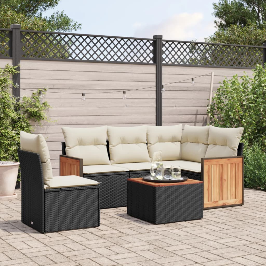 Set Divano Da Giardino 6 Pz Con Cuscini Nero In Polyrattan
