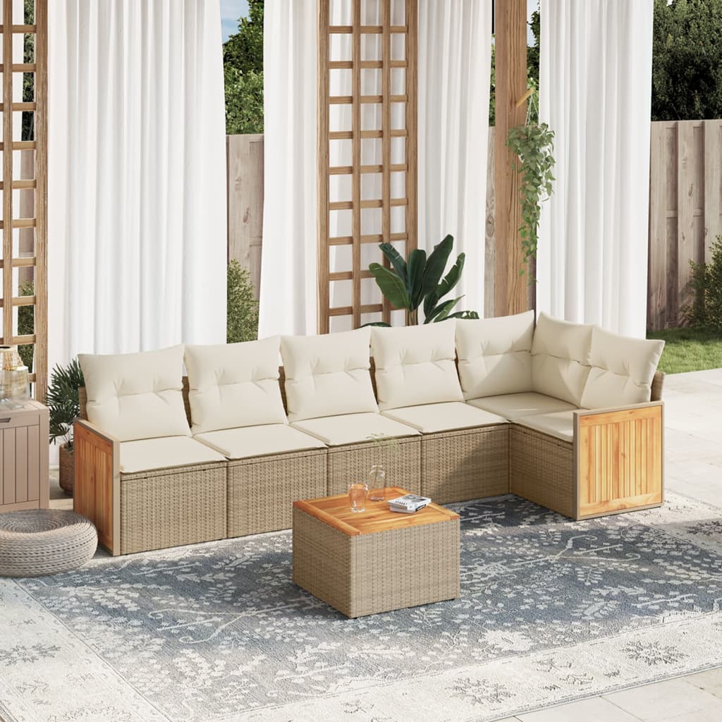 Set Divani Da Giardino 7 Pz Con Cuscini Beige In Polyrattan