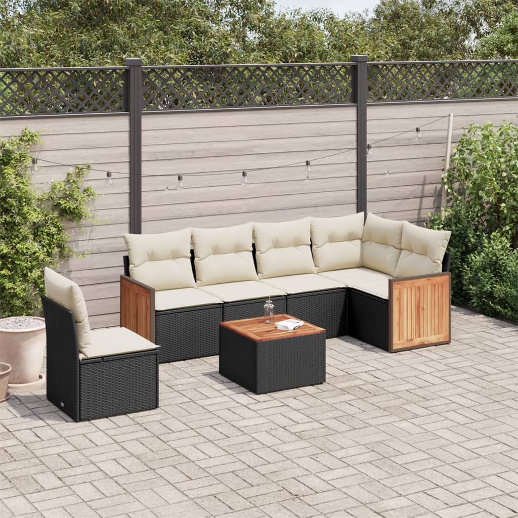 Set Divani Da Giardino Con Cuscini 7pz Nero Polyrattan