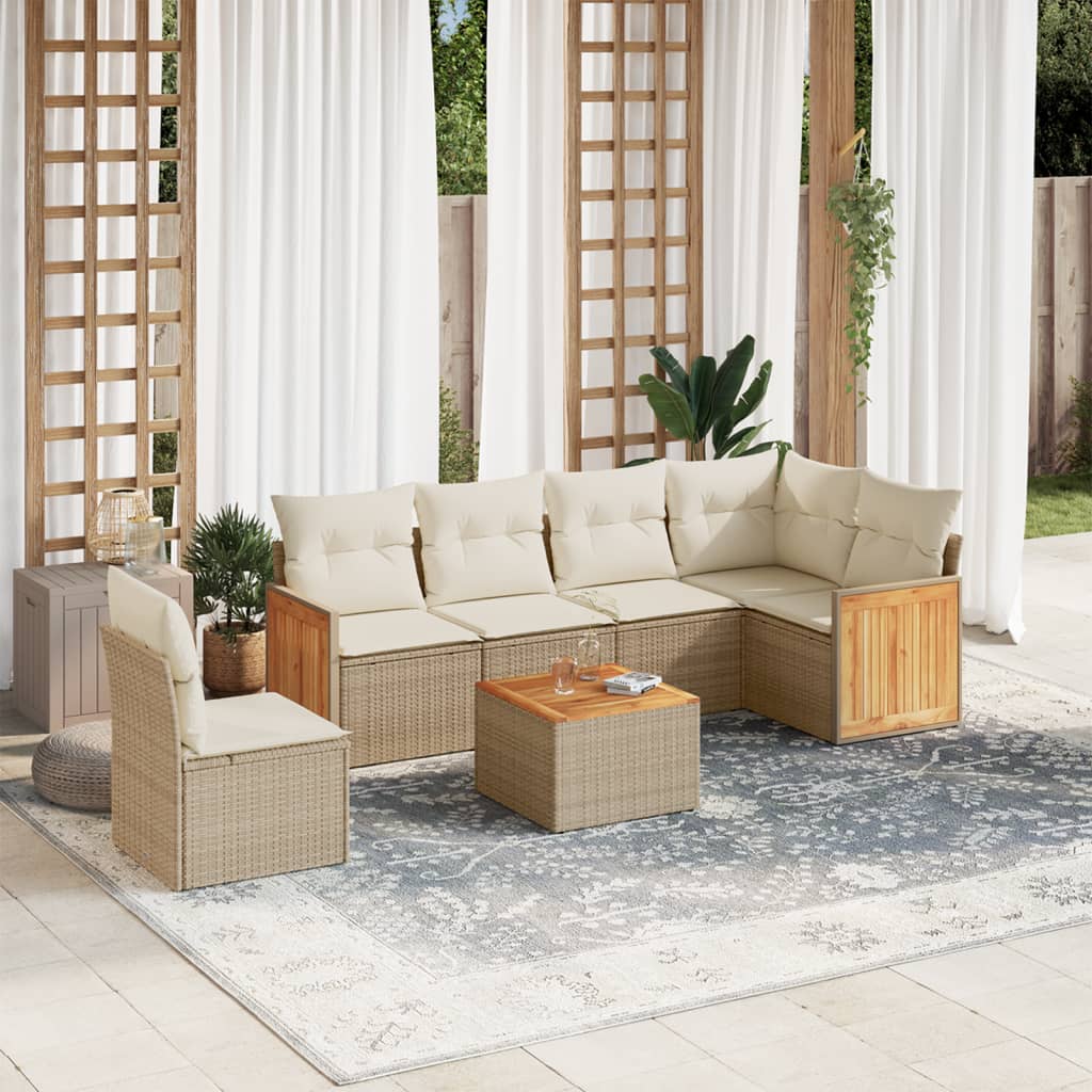 Set Divani Da Giardino 7 Pz Con Cuscini Beige In Polyrattan