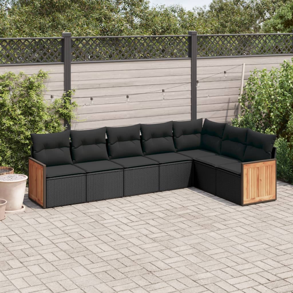 Set Divani Da Giardino Con Cuscini 7pz Nero Polyrattan