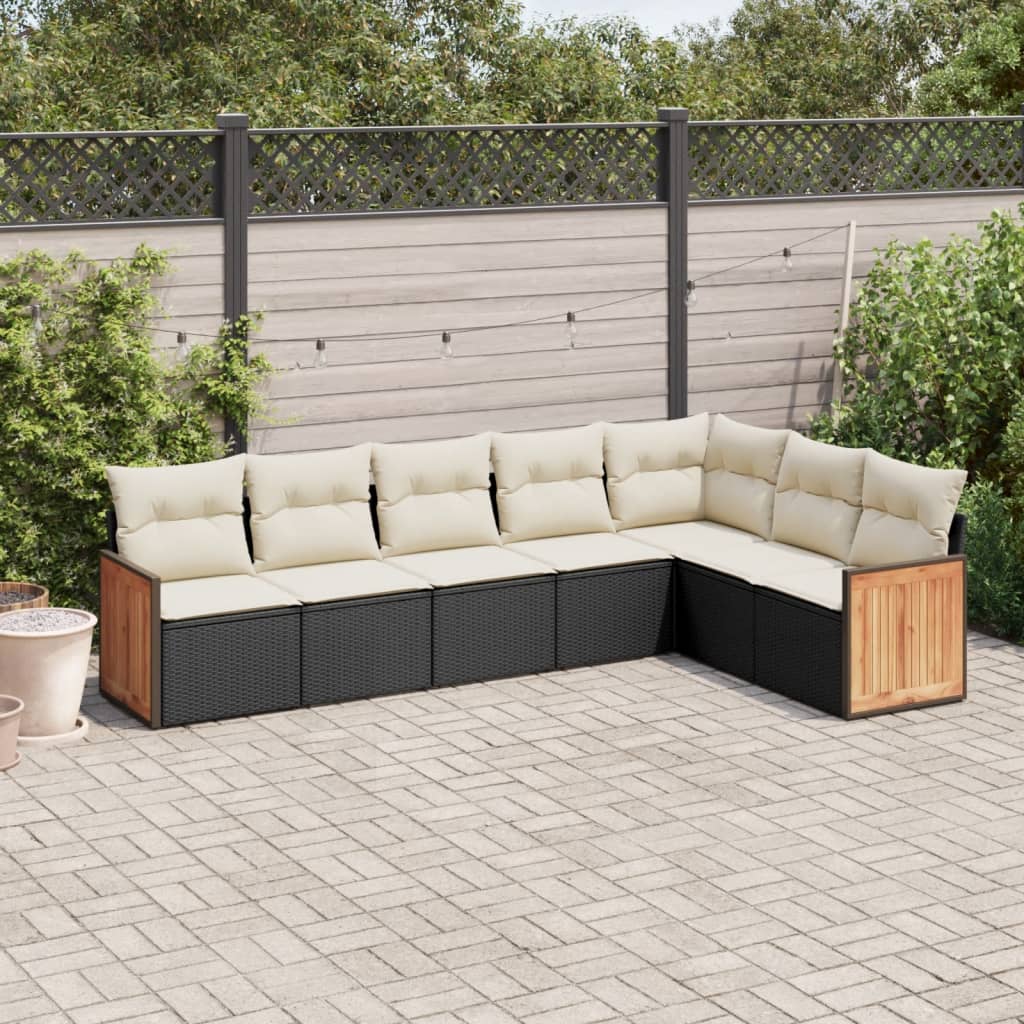 Set Divani Da Giardino Con Cuscini 7pz Nero Polyrattan