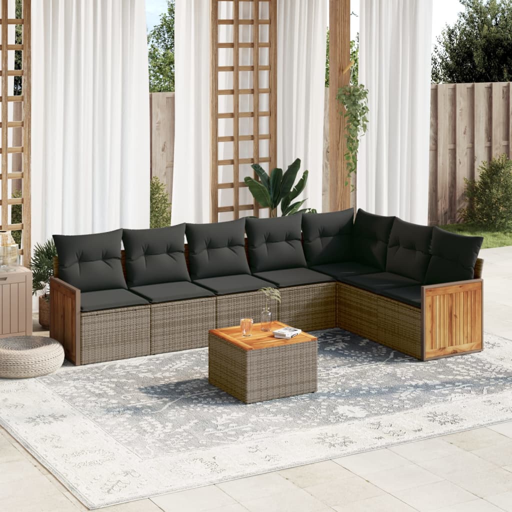 Set Divano Da Giardino 8 Pz Con Cuscini Grigio In Polyrattan
