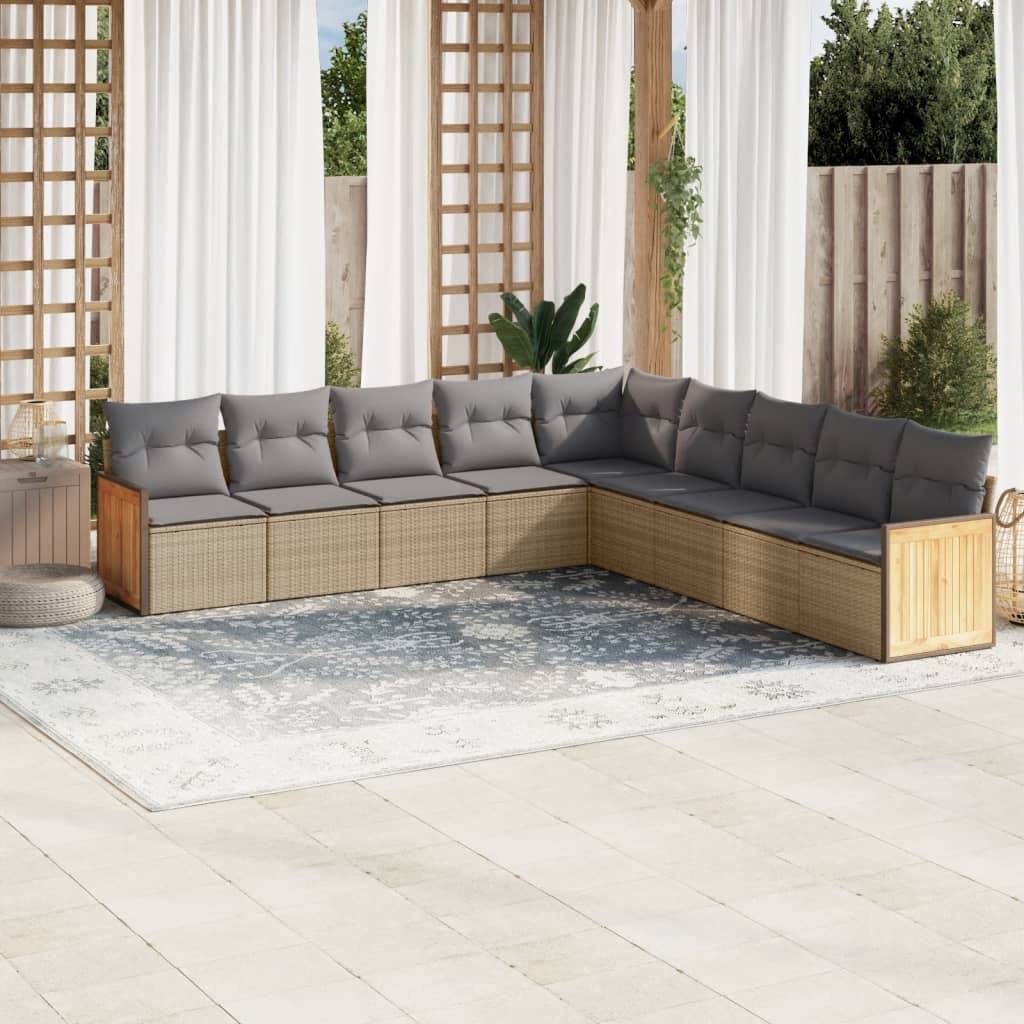 Set Divano Da Giardino 9 Pz Con Cuscini Beige In Polyrattan