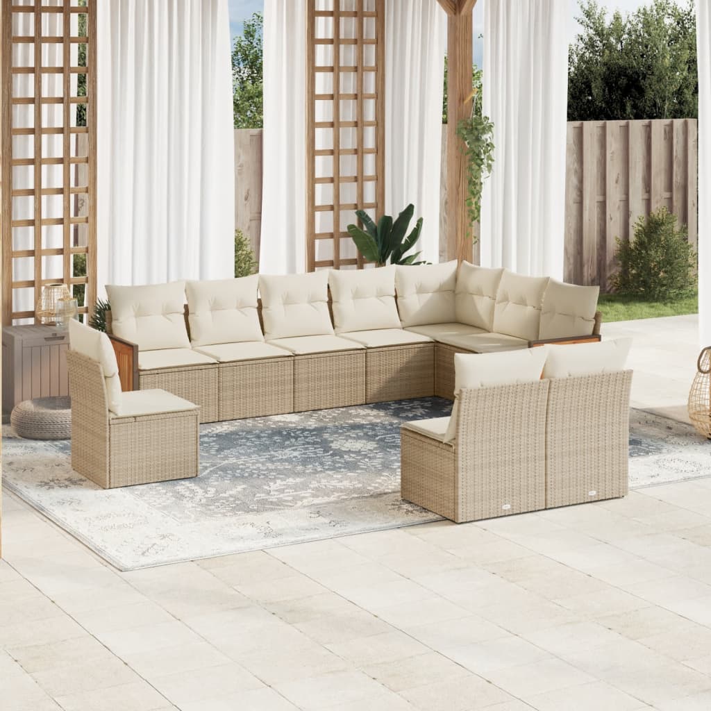 Set Divano Da Giardino 10 Pz Con Cuscini Beige In Polyrattan