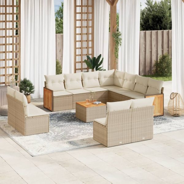 Set Divani Da Giardino 12 Pz Con Cuscini Beige In Polyrattan