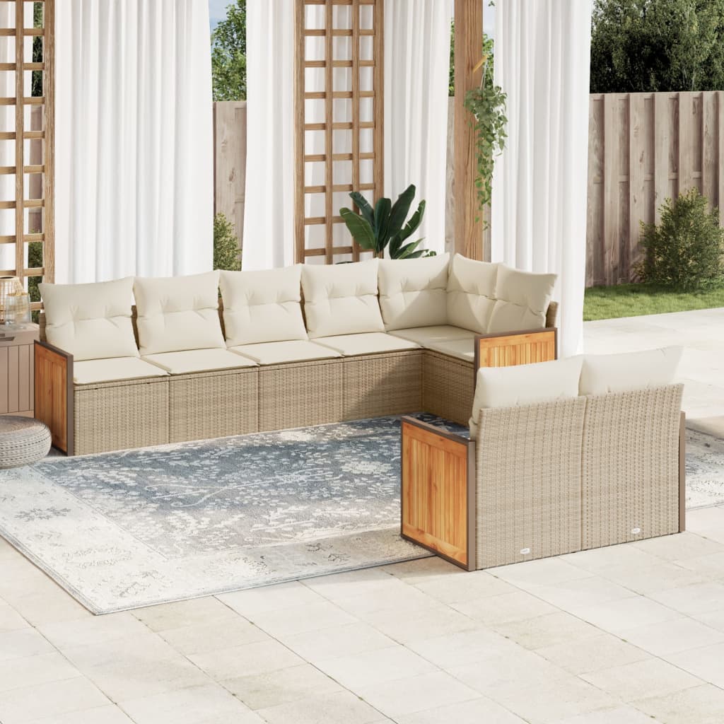 Set Divano Da Giardino 8 Pz Con Cuscini Beige In Polyrattan