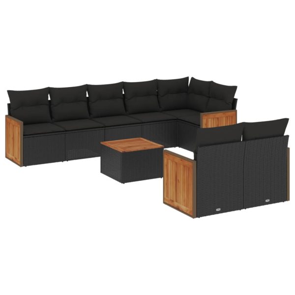 Set Divani Da Giardino 9 Pz Con Cuscini Nero In Polyrattan - Image 2