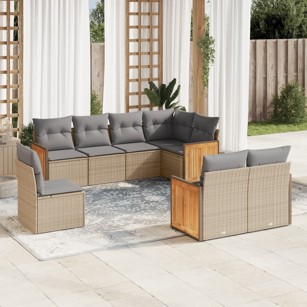 Set Divano Da Giardino 8 Pz Con Cuscini Beige In Polyrattan