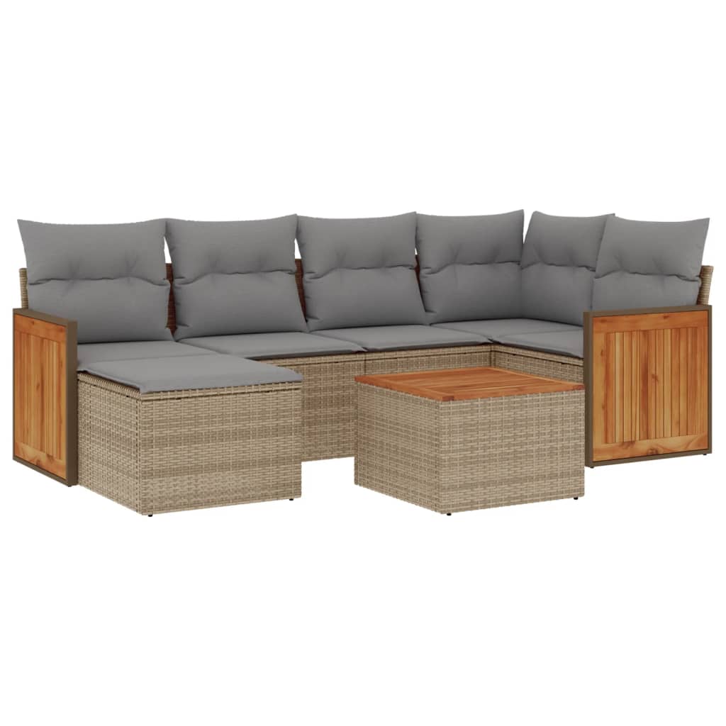 Set Divani Da Giardino 7 Pz Con Cuscini Beige In Polyrattan - Image 2