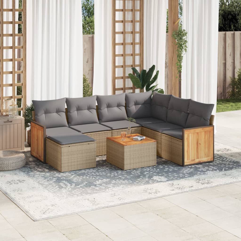 Set Divano Da Giardino 8 Pz Con Cuscini Beige In Polyrattan