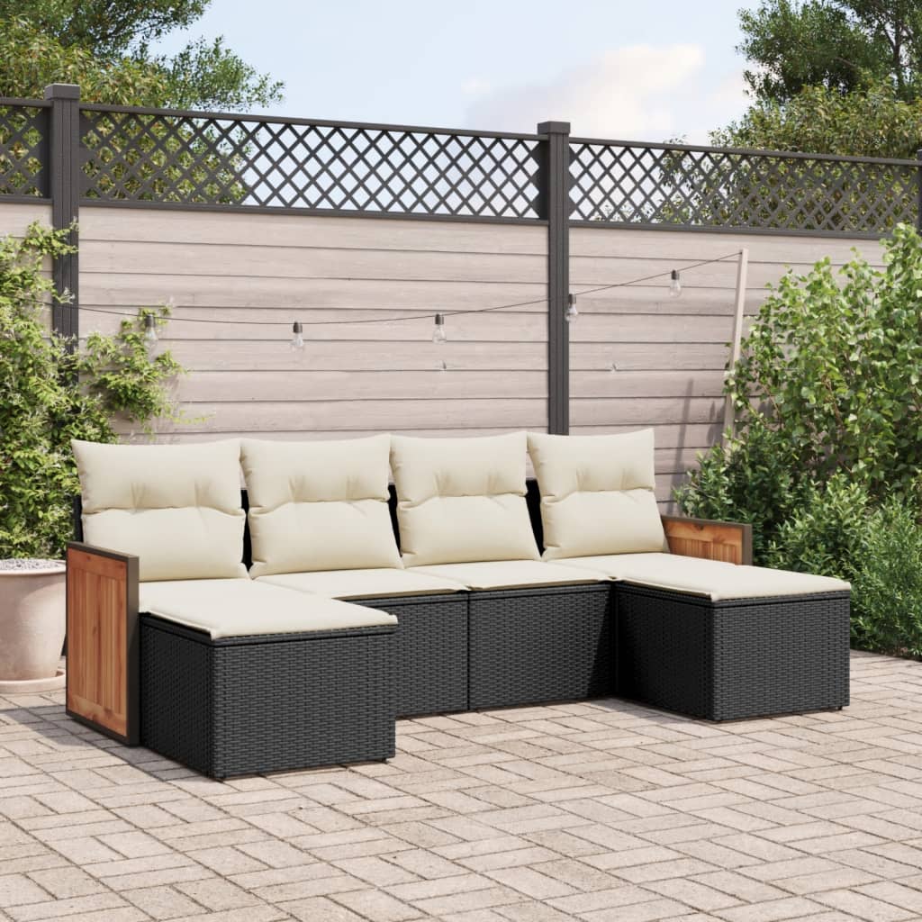 Set Divano Da Giardino 6 Pz Con Cuscini Nero In Polyrattan