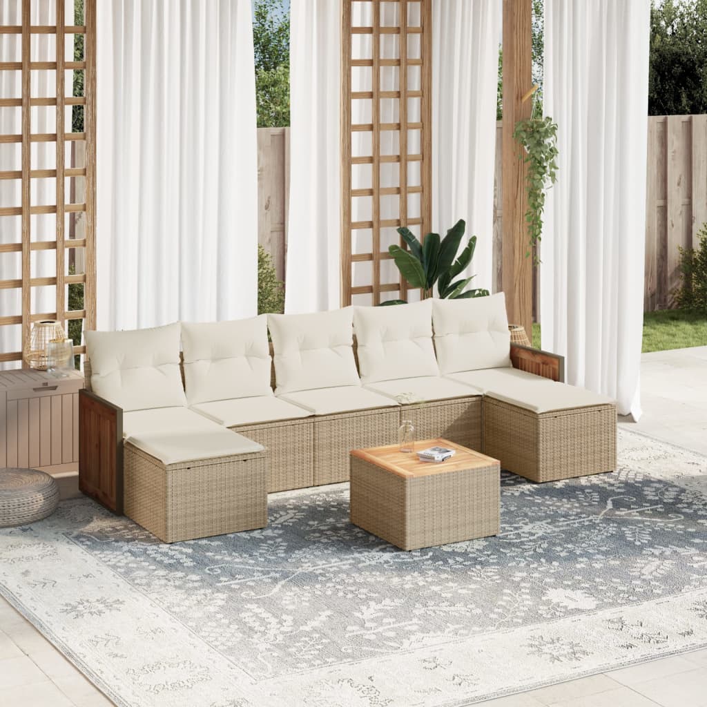 Set Divano Da Giardino 8 Pz Con Cuscini Beige In Polyrattan