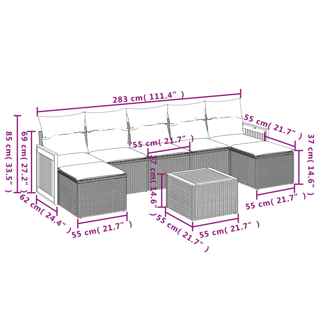 Set Divano Da Giardino 8 Pz Con Cuscini Beige In Polyrattan - Image 3