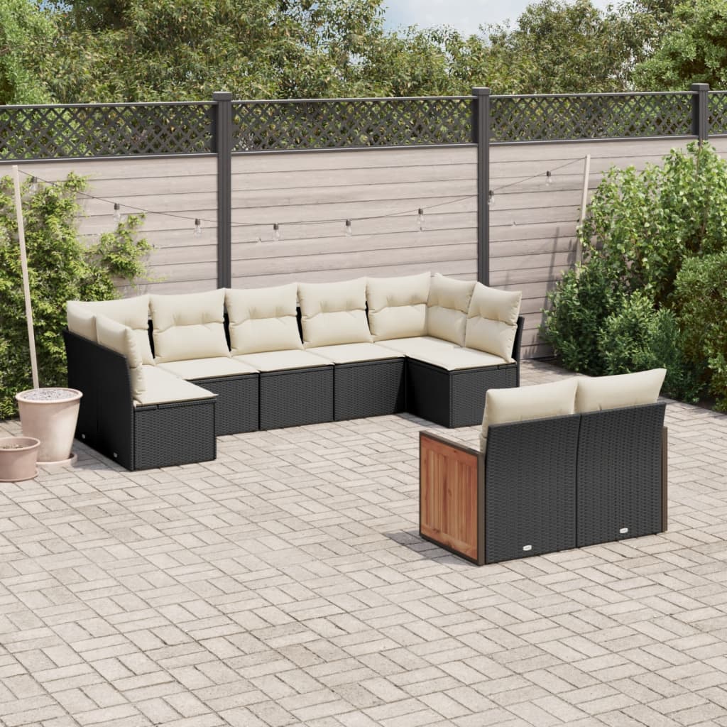 Set Divani Da Giardino 9 Pz Con Cuscini Nero In Polyrattan