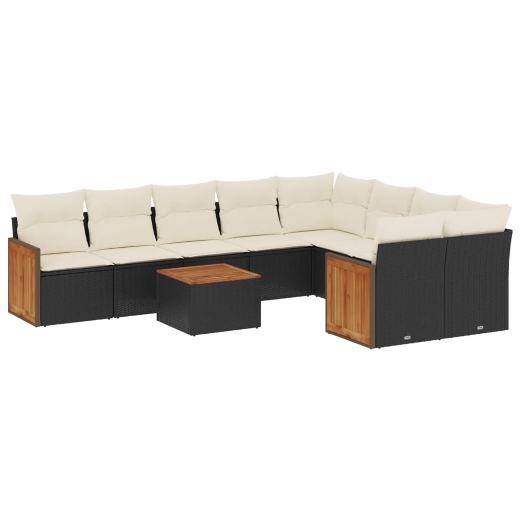 Set Divani Da Giardino 10pz Con Cuscini In Polyrattan Nero - Image 2