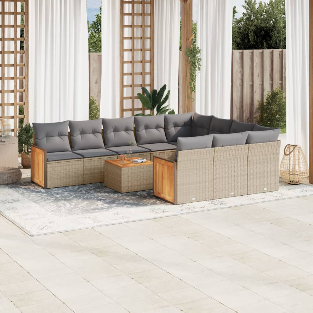 Set Divani Da Giardino 11 Pz Con Cuscini Beige In Polyrattan