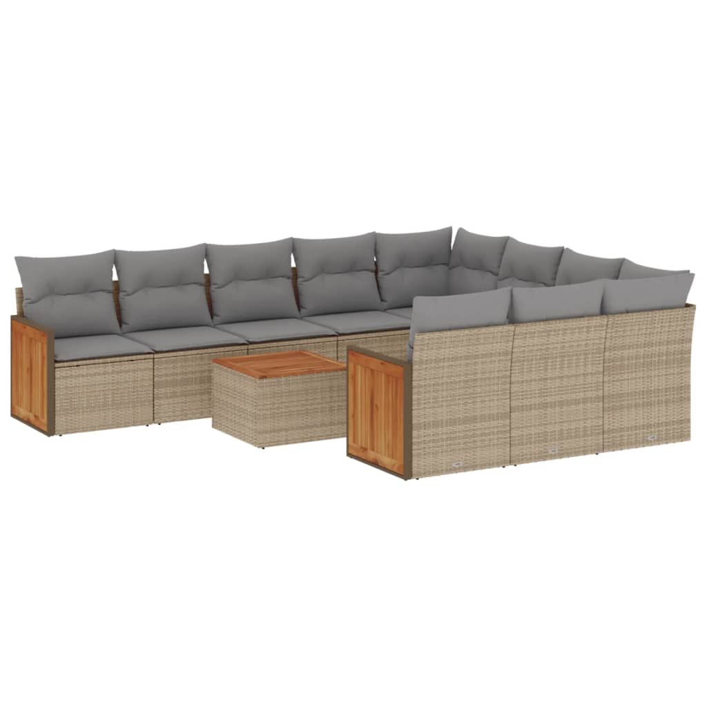 Set Divani Da Giardino 11 Pz Con Cuscini Beige In Polyrattan - Image 2