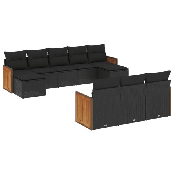 Set Divani Da Giardino 10pz Con Cuscini In Polyrattan Nero - Image 2