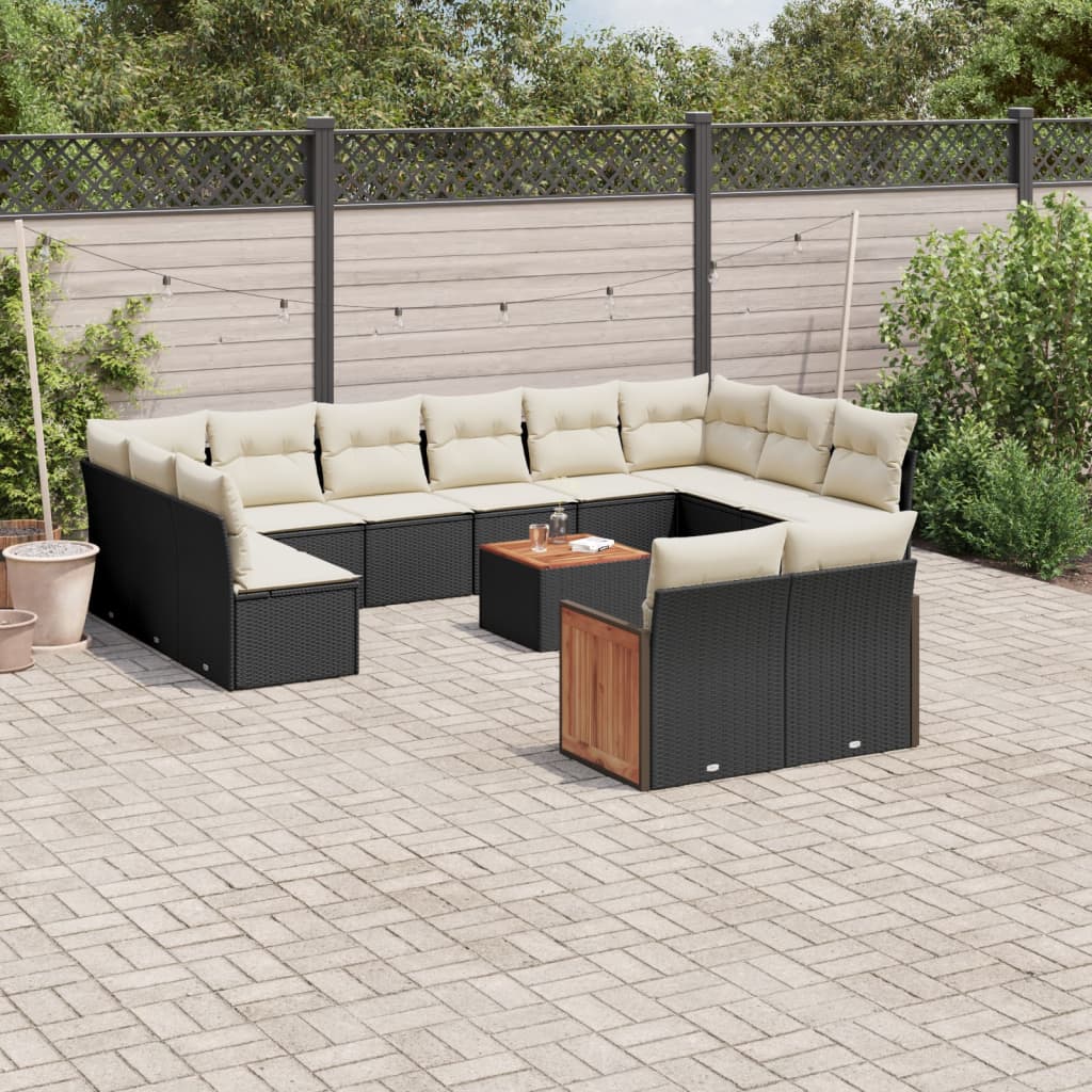 Set Divani Da Giardino 13pz Con Cuscini Nero In Polyrattan