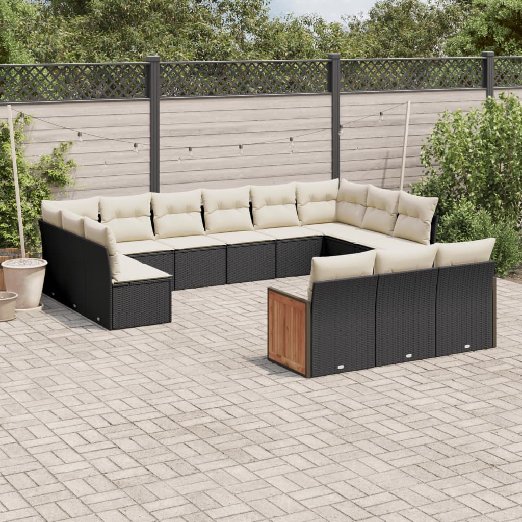 Set Divani Da Giardino 13pz Con Cuscini Nero In Polyrattan
