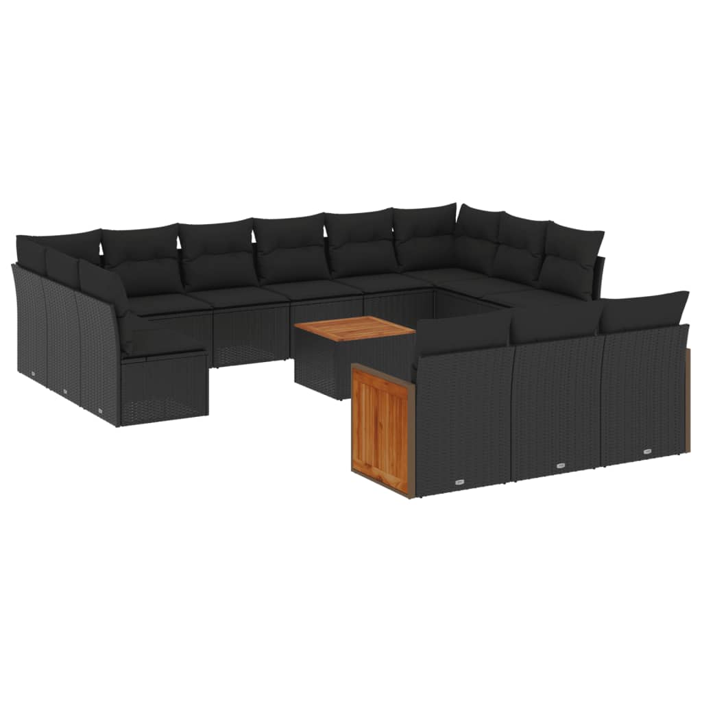 Set Divani Da Giardino 14pz Con Cuscini In Polyrattan Nero - Image 2