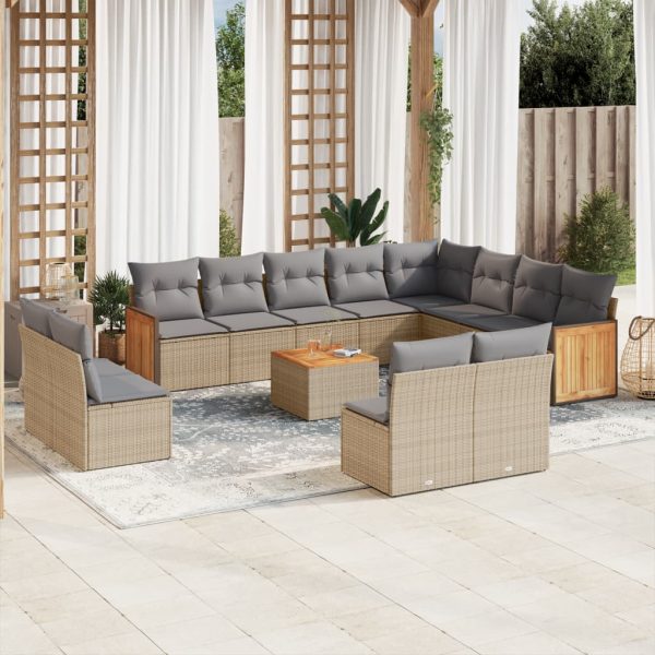 Set Divano Da Giardino 13 Pz Con Cuscini Beige In Polyrattan