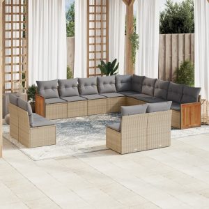 Set Divano Da Giardino 13 Pz Con Cuscini Beige In Polyrattan