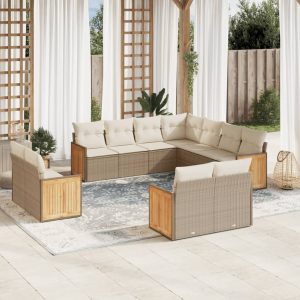 Set Divani Da Giardino 11 Pz Con Cuscini Beige In Polyrattan