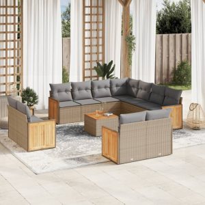 Set Divani Da Giardino 12 Pz Con Cuscini Beige In Polyrattan