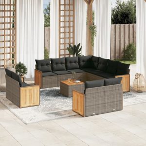 Set Divani Da Giardino 12 Pz Con Cuscini Grigio In Polyrattan