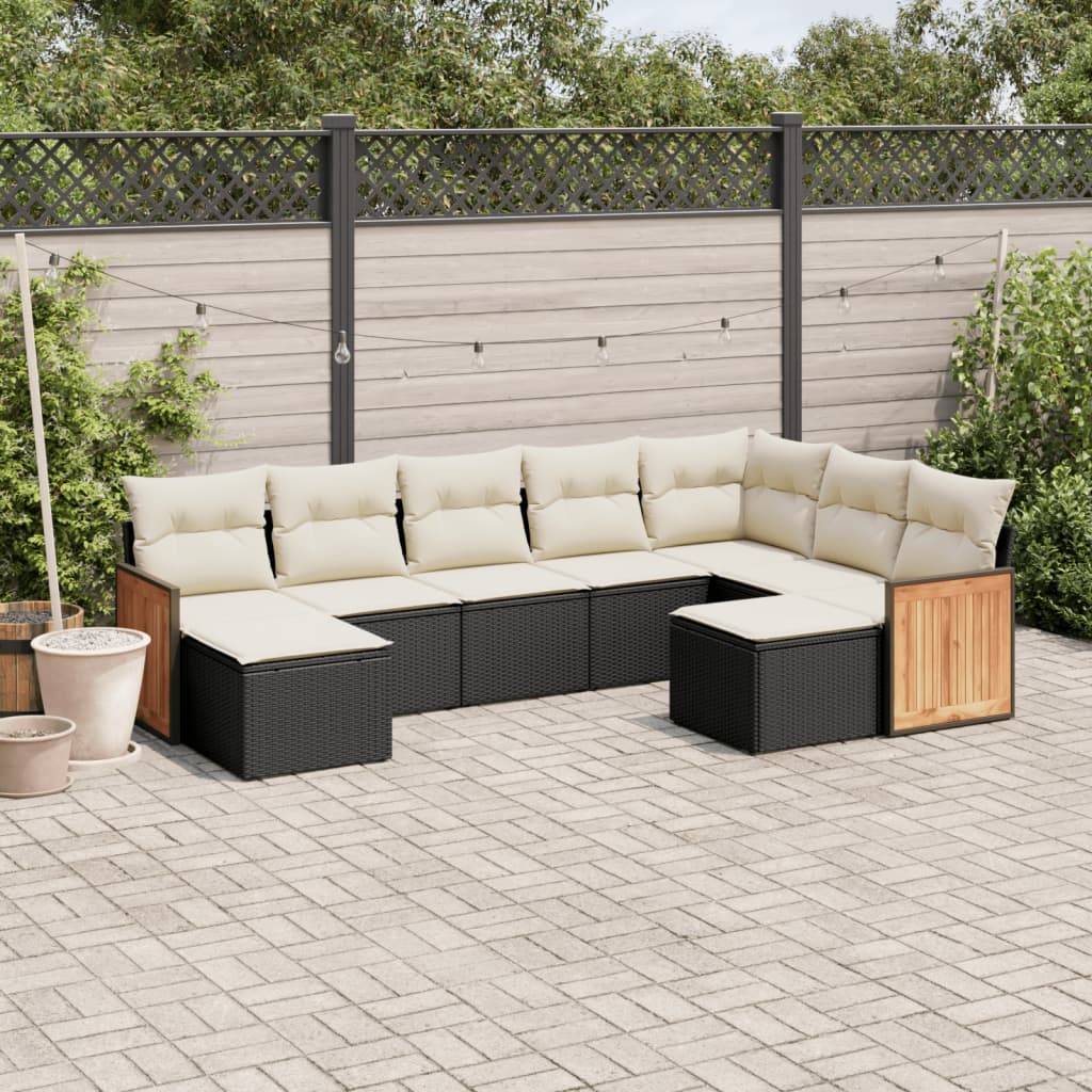 Set Divani Da Giardino 9 Pz Con Cuscini Nero In Polyrattan