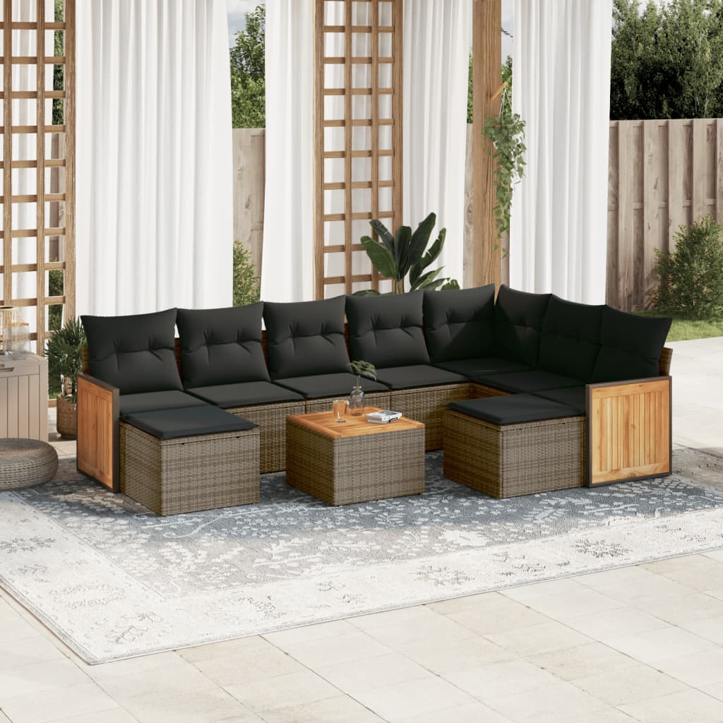 Set Divano Da Giardino 10 Pz Con Cuscini Grigio In Polyrattan