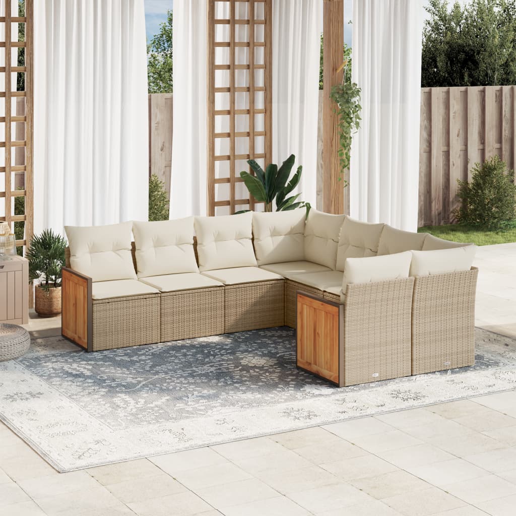 Set Divano Da Giardino 8 Pz Con Cuscini Beige In Polyrattan