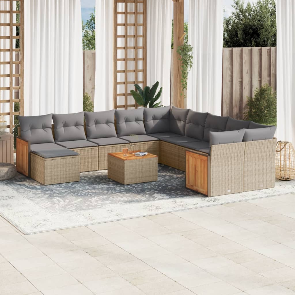Set Divani Da Giardino 12 Pz Con Cuscini Beige In Polyrattan