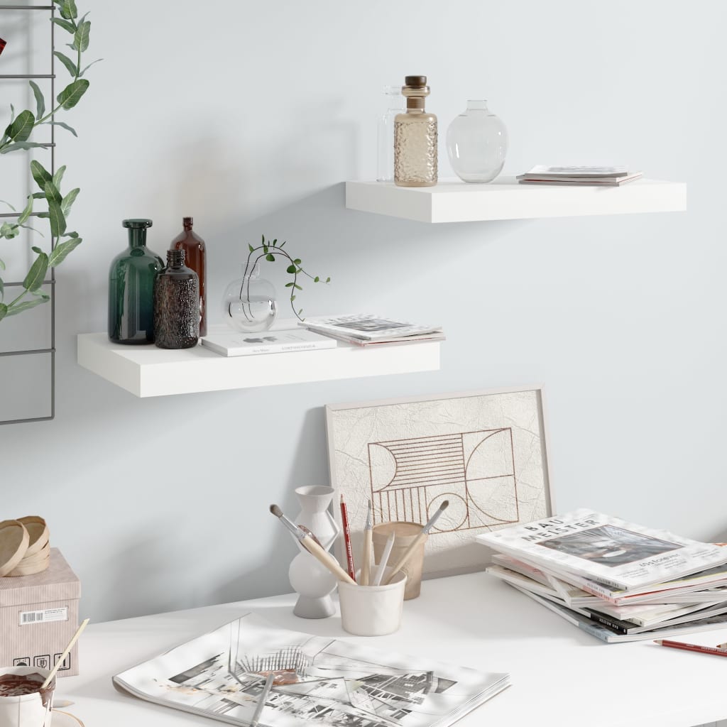 Scaffali A Parete 2 Pz Bianco Lucido 40x23x3,8 Cm In Mdf