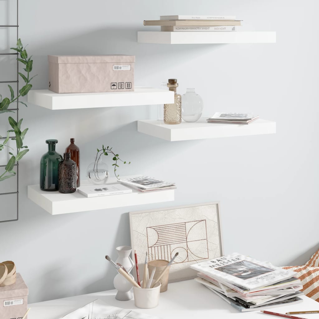 Scaffali A Parete 4 Pz Bianco Lucido 40x23x3,8 Cm In Mdf