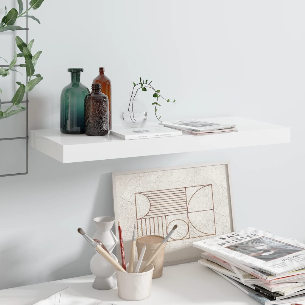Scaffale A Parete Bianco Lucido 60x23,5x3,8 Cm In Mdf