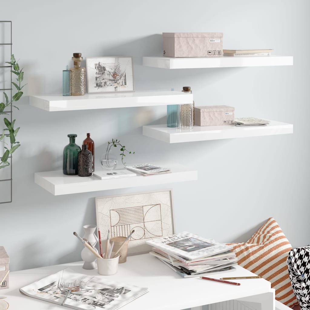 Scaffali A Parete 4 Pz Bianco Lucido 60x23,5x3,8 Cm In Mdf