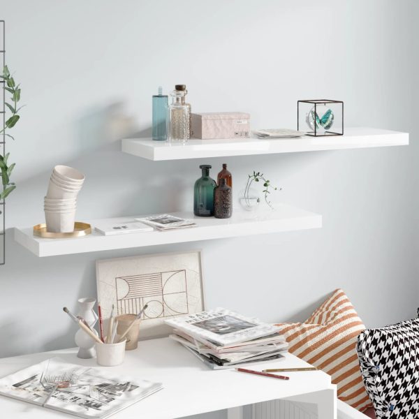 Scaffali A Parete 2 Pz Bianco Lucido 90x23,5x3,8 Cm In Mdf