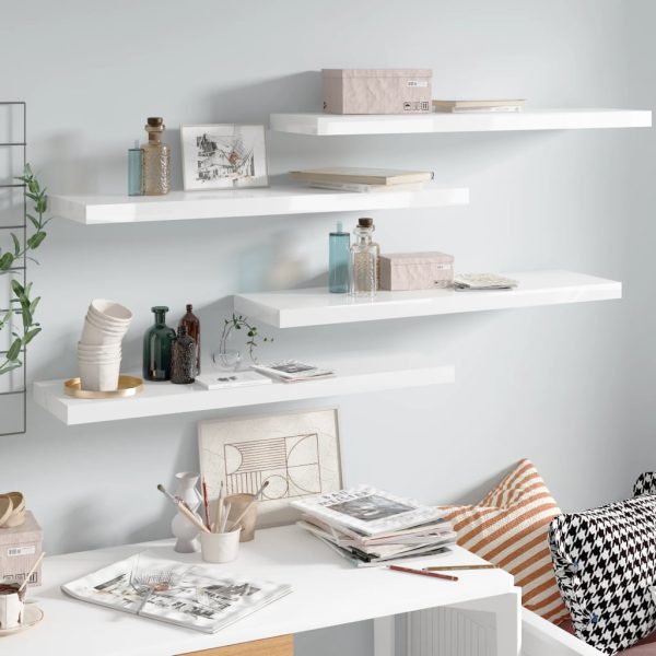 Scaffali A Parete 4 Pz Bianco Lucido 23x23,5x3,8 Cm In Mdf