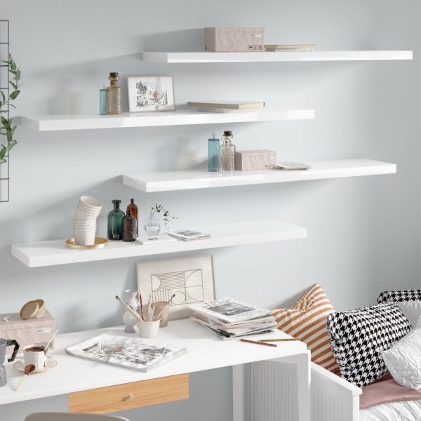 Scaffali A Parete 4 Pz Bianco Lucido 120x23,5x3,8 Cm In Mdf