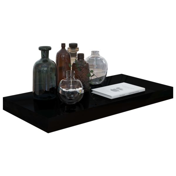 Scaffali A Parete 2 Pz Nero Lucido 50x23x3,8 Cm In Mdf - Image 3