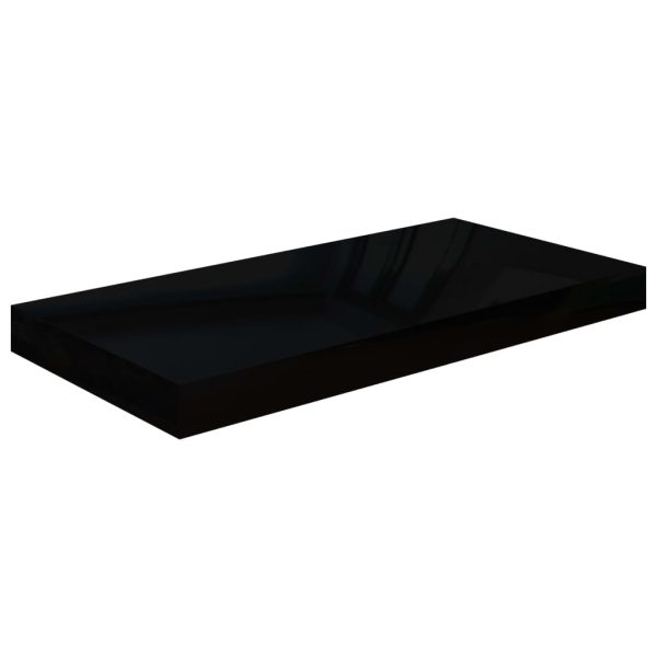 Scaffali A Parete 2 Pz Nero Lucido 50x23x3,8 Cm In Mdf - Image 4