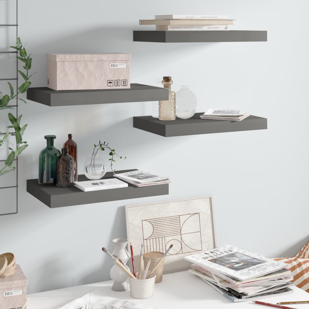Scaffali A Parete 4 Pz Grigio Lucido 40x23x3,8 Cm In Mdf