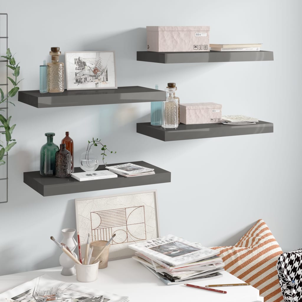 Scaffali A Parete 4 Pz Grigio Lucido 50x23x3,8 Cm In Mdf