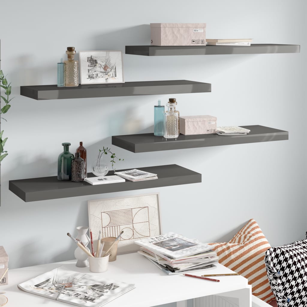 Scaffali A Parete 4 Pz Grigio Lucido 80x23,5x3,8 Cm In Mdf