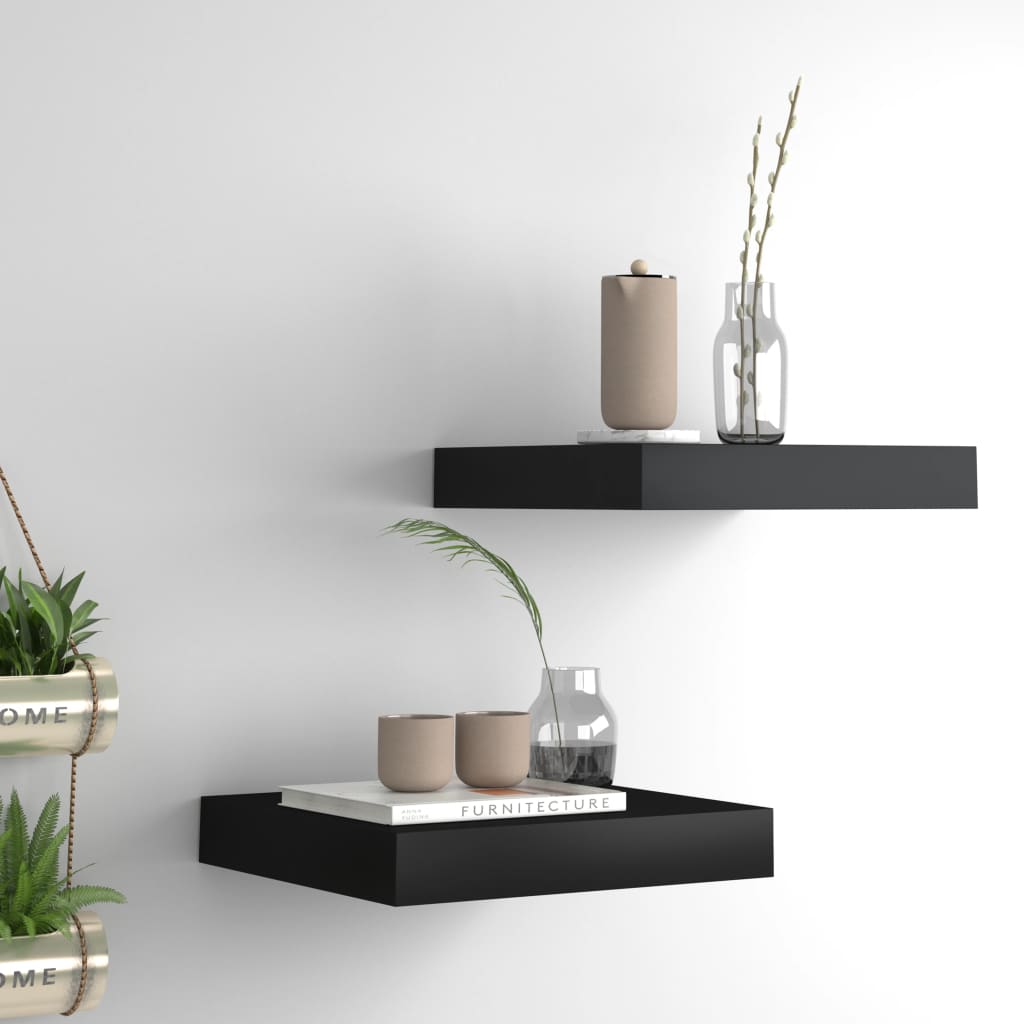Scaffali A Parete 2 Pz Neri 23x23,5x3,8 Cm In Mdf